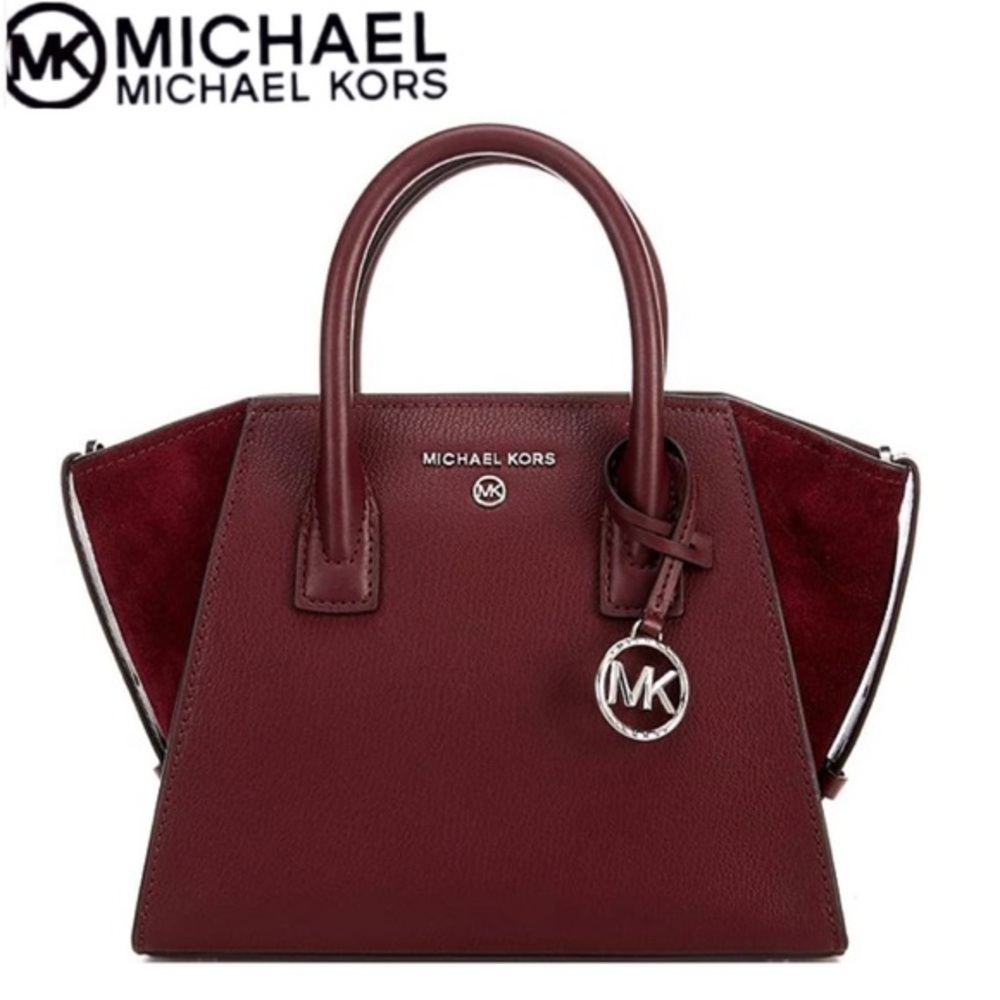 🔥SALE🔥NWT MICHAEL KORS AVRIL SMALL LEATHER/SUEDE SATCHEL MERLOT CROSSBODY‎